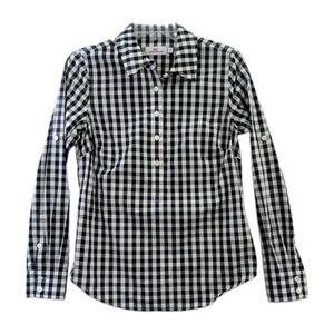Vineyard Vines Popover Shirt Womens 2 Black White Gingham Plaid Roll Tab Sleeve